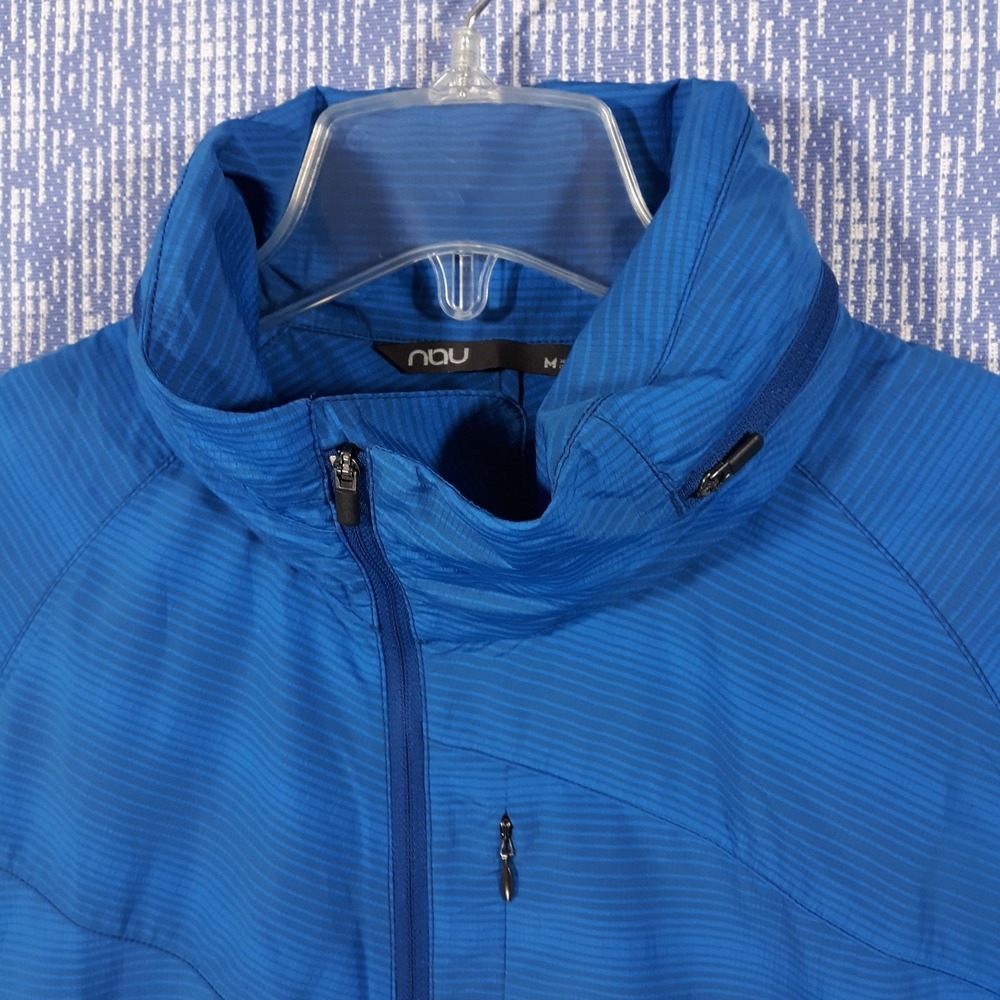 NAU Jacket Womens M Windbreaker Full Zip Pockets Hooded Asymmetric Blue - Picture 4 of 12